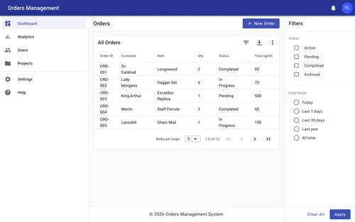 Preview of Table with Filter Sidesheet