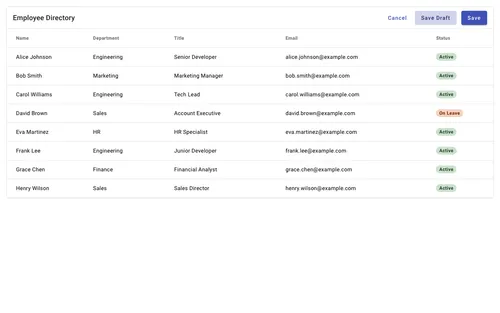 Preview of Table with Actions