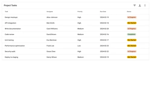 Preview of Table with Icon Actions